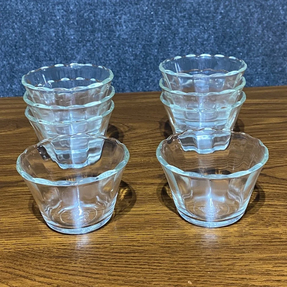 8 Vintage‎ Fire-King Clear Glass Scalloped 5 oz Custard Cups Ramekins 422 USA